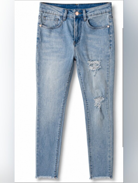 Denim Couture Denim - NWT Red by Denim Couture SKHW1065 Light Wash Distressed Skinny Jeans Raw Hem